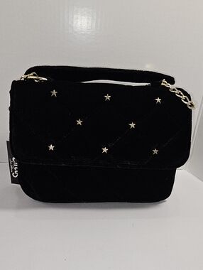 NWT Circus by Sam Edelman Black Quilted Velvet Crossbody with Gold Star Studs